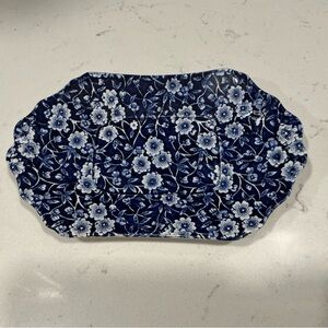 Calico Staffordshire Floral Blue and White Serving Platter 7.5” dish for gravy